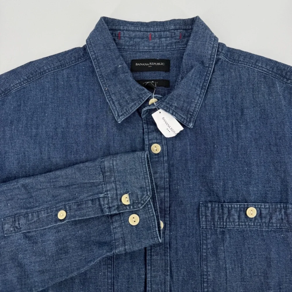 NEW Banana Republic Mens XXL Blue Denim Chambray Standard Fit Utility Shirt